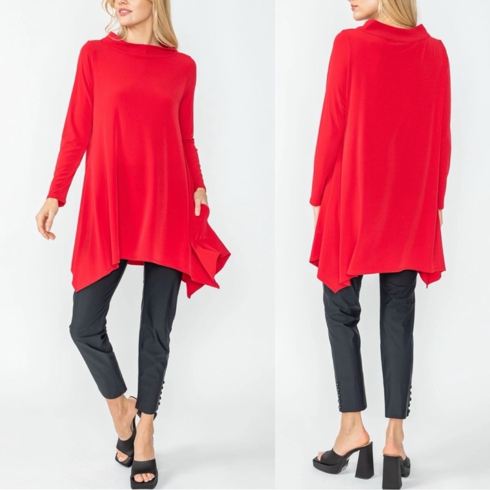 NWT IC Collection Tunic Top Plus Size Red Knit Made in USA Sz 1X